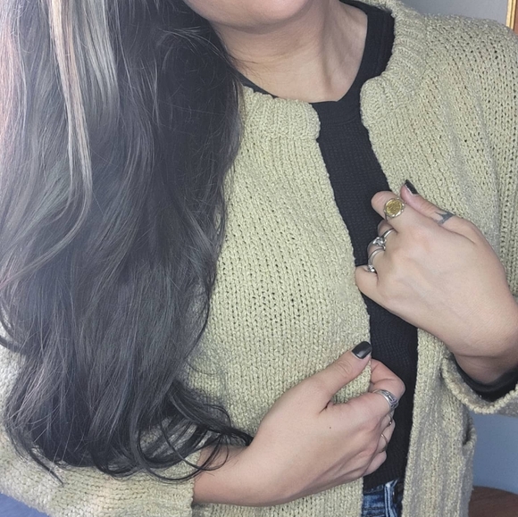 Vintage Boho Tan Knit Cardigan Large Womens 1970s 70s Open Sweater - Picture 6 of 10